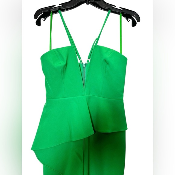 BCBGMAXAZRIA Daphne Peplum Crepe Evening Gown Malachite Green Womens Size 6 - Picture 5 of 9